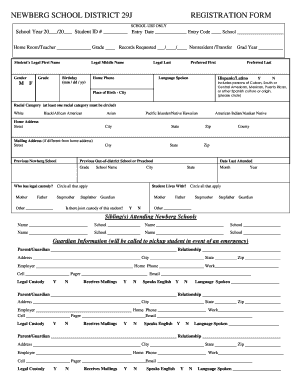 Newberg School District Student Registration Form