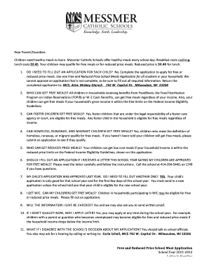 Free and Reduced Price School Meals Application