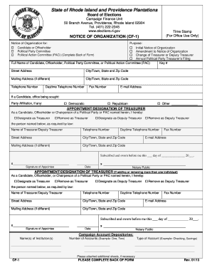 Rhode Island Campaign Finance Notice of Organization
