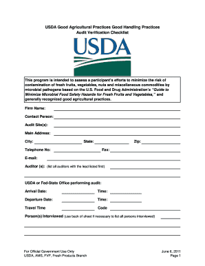 USDA GAP GHP Audit Verification Checklist