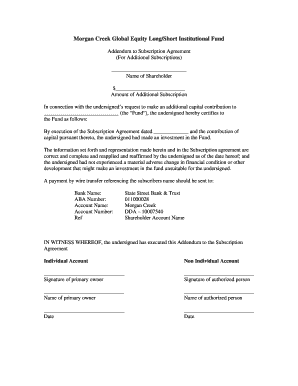 Addendum to Subscription Agreement