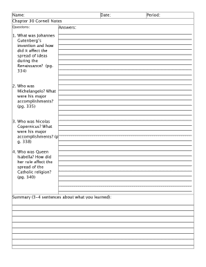 Chapter 30 Cornell Notes Template