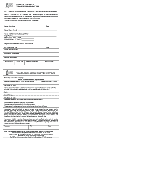 Texas State Occupancy Tax Exemption Certificate