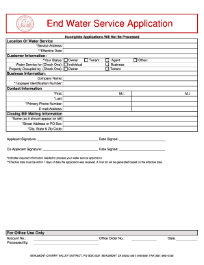 End Water Service Application