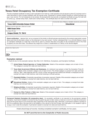Texas Hotel Occupancy Tax Exemption Certificate