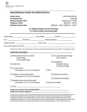 Neuroscience Center Fax Referral Form