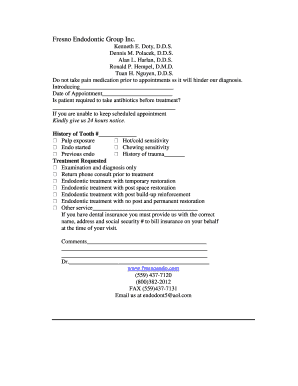 Dental Endodontic Treatment Form