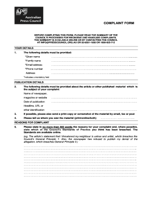 Australian Press Council Complaint Form