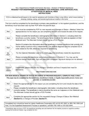 North Carolina Medicaid Personal Care Services Request Form
