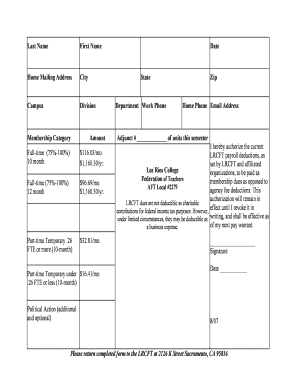 LRCFT Membership Dues Authorization Form