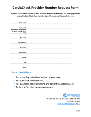 CervixCheck Provider Number Request Form