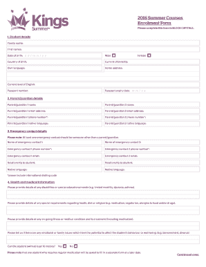 2016 Summer Courses Enrolment Form