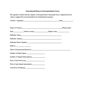 Instructional Resource Recommendation Form