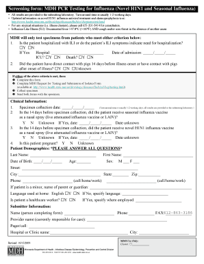 MDH PCR Testing Form for Influenza