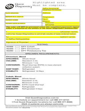 Quest Diagnostics Lab Order Form