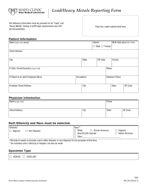 Lead/Heavy Metals Reporting Form