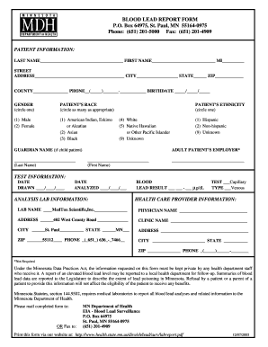 Minnesota Blood Lead Report Form