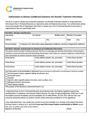 Authorization to Release Confidential Substance Use Disorder Treatment Information