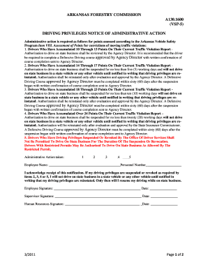 Arkansas Driving Privileges Notice of Administrative Action
