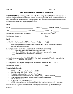 AFC EMPLOYMENT TERMINATION FORM - Arkansas