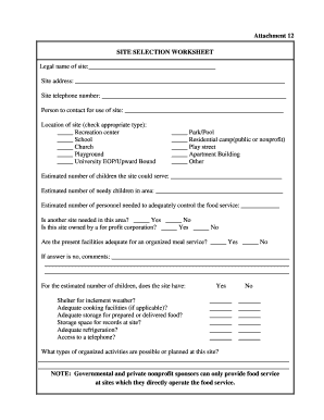 Site Selection Worksheet