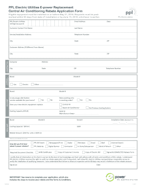 PPL Electric Utilities E-power Central Air Conditioning Rebate Application