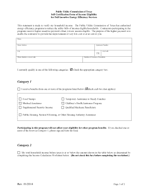Texas Income Eligibility Self-Certification Form