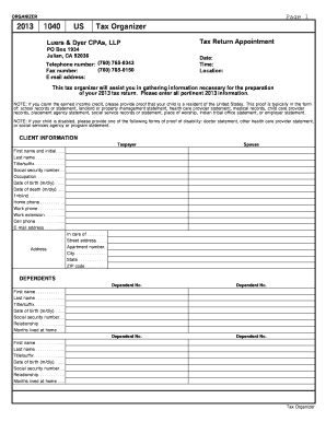 2013 1040 US Tax Organizer