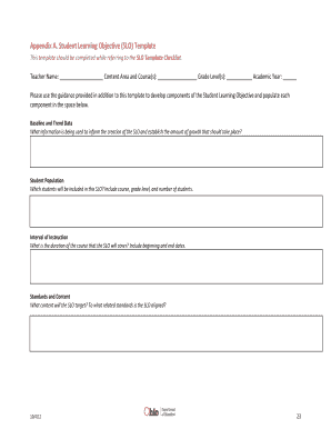 Student Learning Objective Template