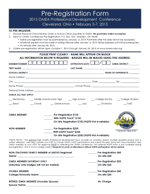 2015 OMEA Professional Development Conference Pre-Registration Form
