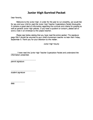 Junior High Teacher Expectations Packet