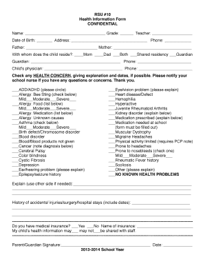 Student Health Information Form