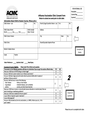 Influenza Vaccination Clinic Consent Form