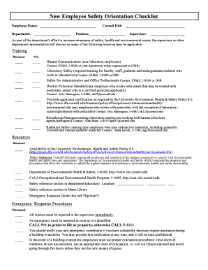 New Employee Safety Orientation Checklist