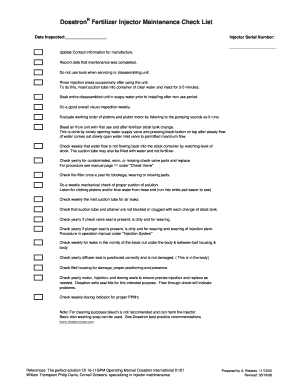 DosatronR Fertilizer Injector Maintenance Checklist