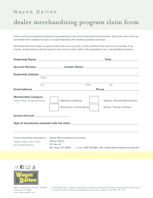 Wayne Dalton Dealer Merchandising Program Claim Form
