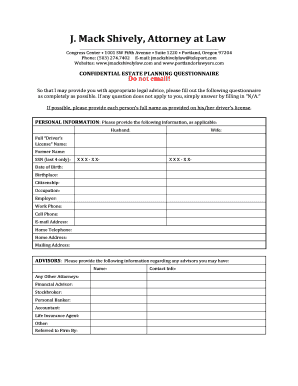 Confidential Estate Planning Questionnaire