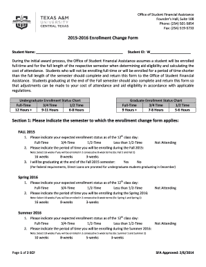 2015-2016 Enrollment Change Form
