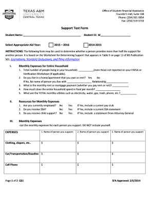 Student Financial Support Determination Form