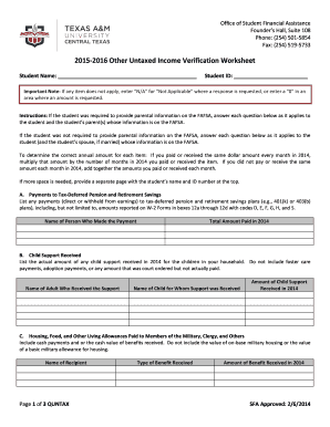 2015-2016 Other Untaxed Income Verification Worksheet