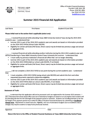 Summer 2015 Financial Aid Application