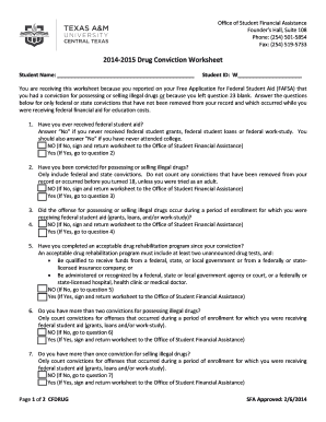 2014-2015 Drug Conviction Worksheet