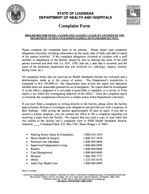Louisiana Healthcare Facility Complaint Form