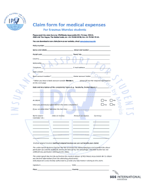 Erasmus Mundus Medical Expense Claim Form