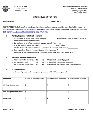 2014-15 Student Support Test Form