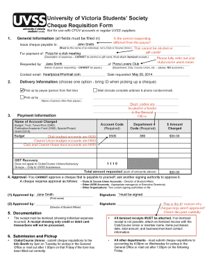 University of Victoria Cheque Requisition Form