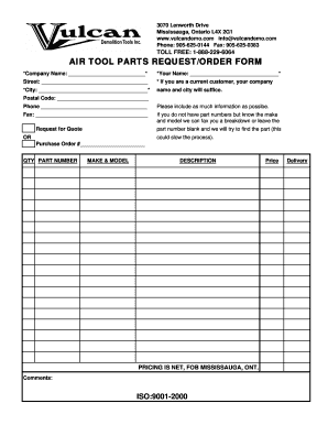 Air Tool Parts Request Order Form