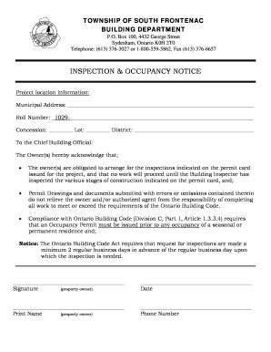 Ontario Inspection and Occupancy Notice