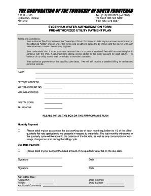 Sydenham Water Authorization Form