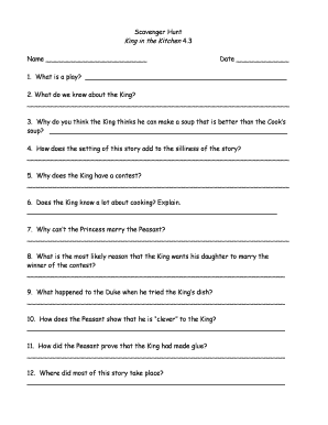 King in the Kitchen Reading Comprehension Worksheet
